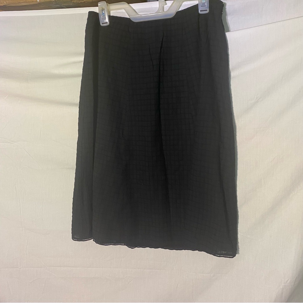 Eileen Fisher Black Organic Cotton Voile Box Full Drape Midi Skirt, Size S